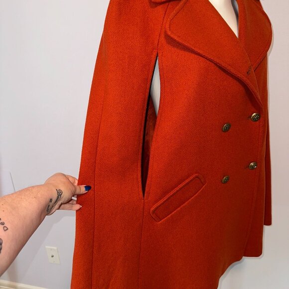 Vtg 70s Sears Burnt Orange Pumpkin Wool Cape Coat Jacket Medium Womens Fall - Picture 3 of 6